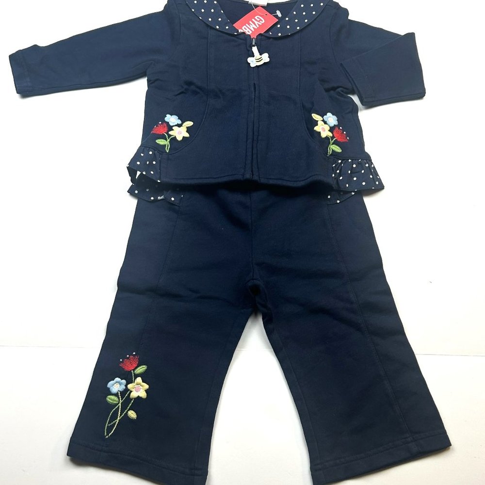 NWT Gymboree Girl Polka Dot Ruffle Knit Pant & Flower Cardigan 2 Piece Size 4T
